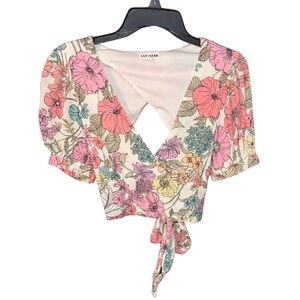 Lily Star Floral Tie-Front Blouse - Pink, Blue, Cream